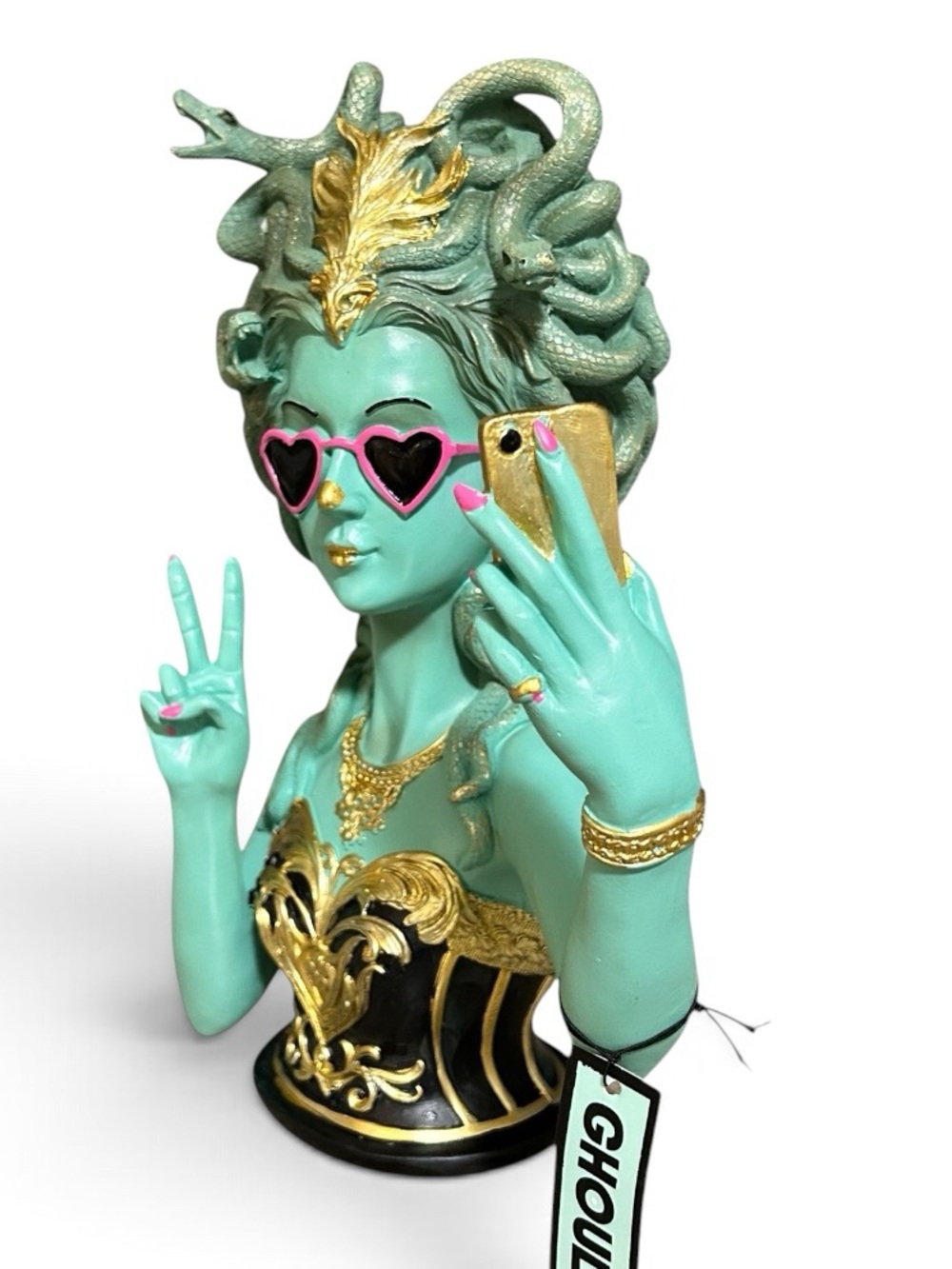 NWT Ghoulish Medusa Selfie Bust Pink Sunglasses Halloween Decor 12.5" Tall - Picture 2 of 5